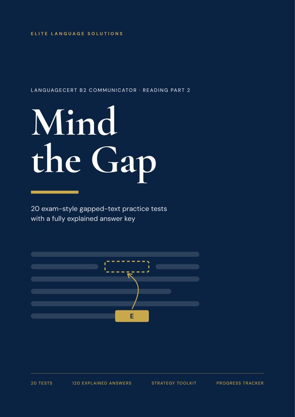 Mind the Gap book cover: LanguageCert B2 Communicator Reading Part 2